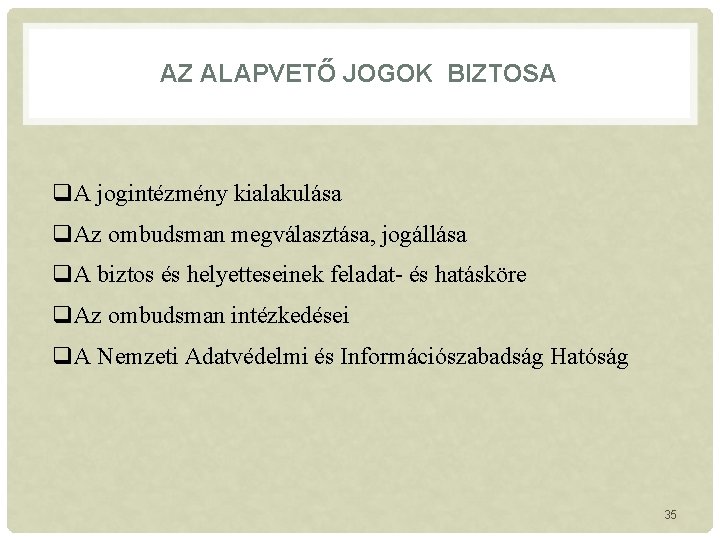 AZ ALAPVETŐ JOGOK BIZTOSA q. A jogintézmény kialakulása q. Az ombudsman megválasztása, jogállása q.