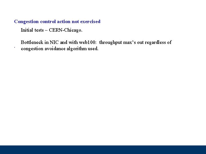 Congestion control action not exercised Initial tests – CERN-Chicago. . Bottleneck in NIC and