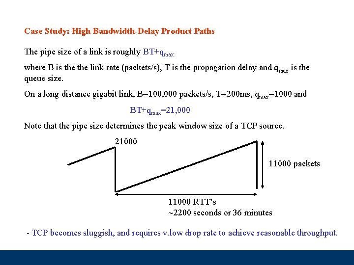 Case Study: High Bandwidth-Delay Product Paths The pipe size of a link is roughly