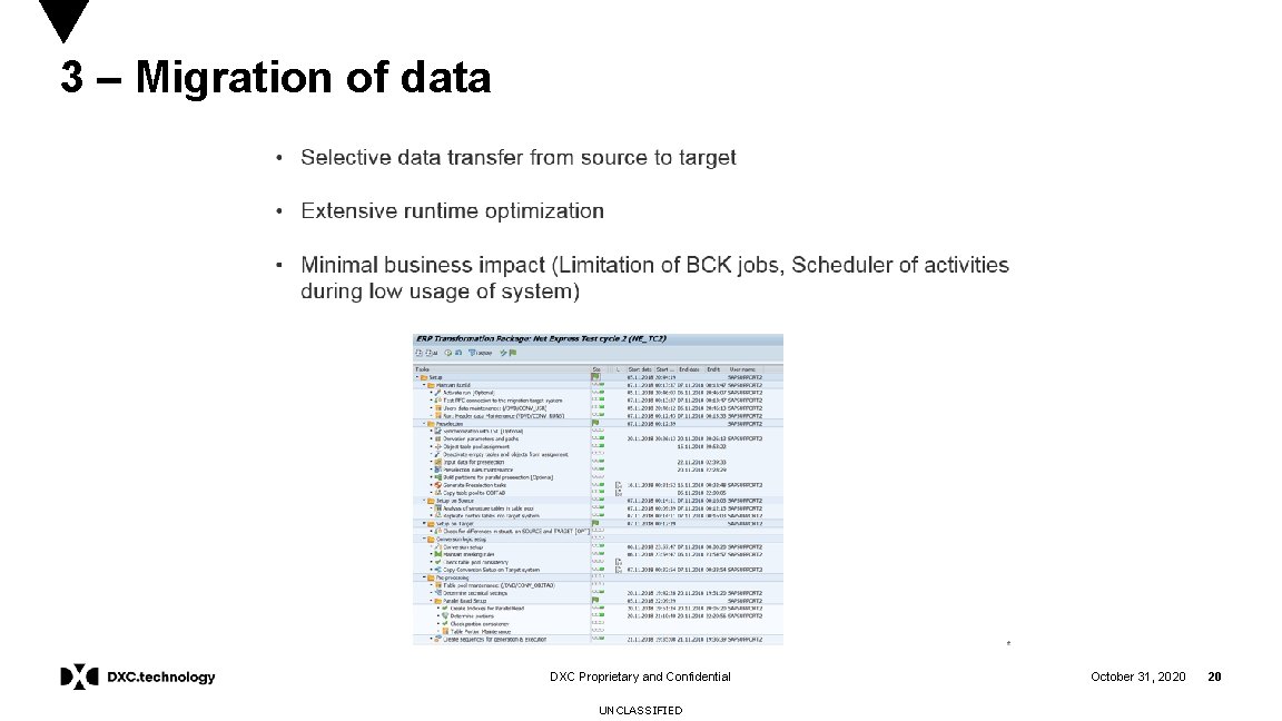 3 – Migration of data DXC Proprietary and Confidential UNCLASSIFIED October 31, 2020 20