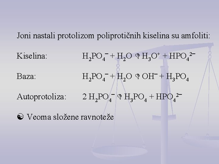 Joni nastali protolizom poliprotičnih kiselina su amfoliti: Kiselina: H 2 PO 4‾ + H