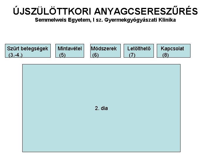 ÚJSZÜLÖTTKORI ANYAGCSERESZŰRÉS Semmelweis Egyetem, I sz. Gyermekgyógyászati Klinika Szűrt betegségek (3. -4. ) Mintavétel