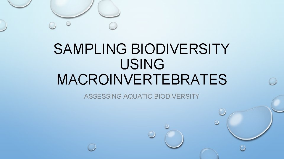 SAMPLING BIODIVERSITY USING MACROINVERTEBRATES ASSESSING AQUATIC BIODIVERSITY 