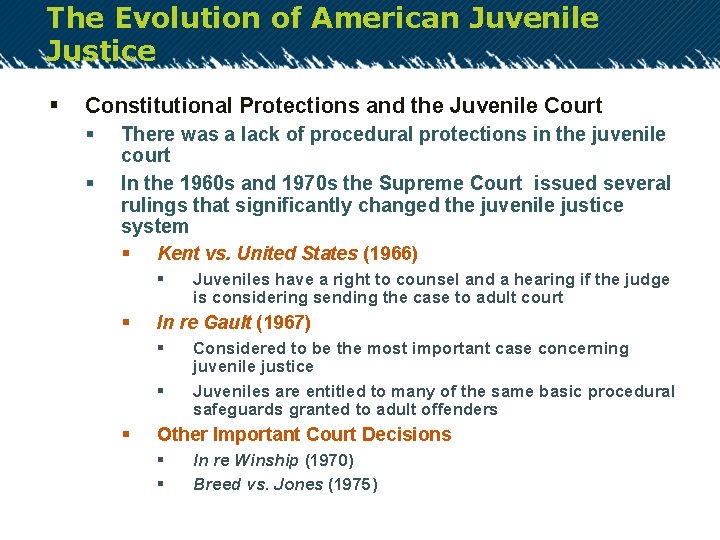 The Evolution of American Juvenile Justice § Constitutional Protections and the Juvenile Court §