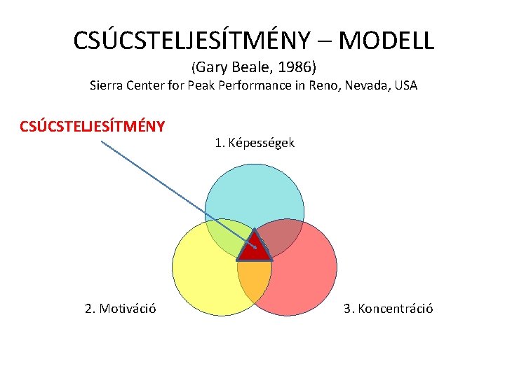 CSÚCSTELJESÍTMÉNY – MODELL (Gary Beale, 1986) Sierra Center for Peak Performance in Reno, Nevada,