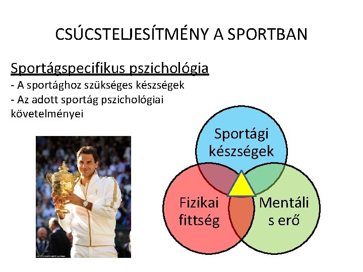CSÚCSTELJESÍTMÉNY A SPORTBAN Sportágspecifikus pszichológia - A sportághoz szükséges készségek - Az adott sportág CSÚCSTELJESÍTMÉNY A SPORTBAN Sportágspecifikus pszichológia - A sportághoz szükséges készségek - Az adott sportág