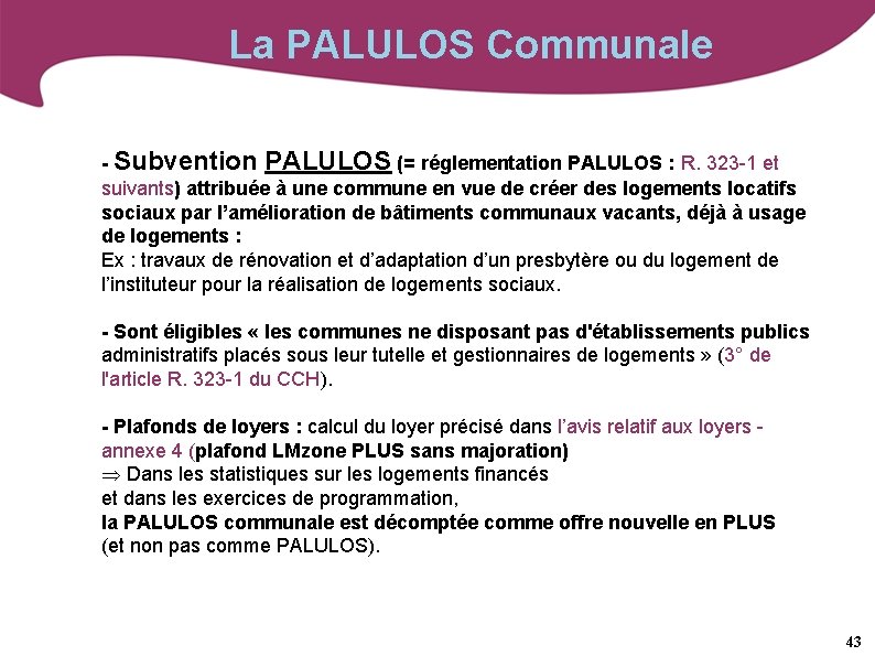 La PALULOS Communale - Subvention PALULOS (= réglementation PALULOS : R. 323 -1 et