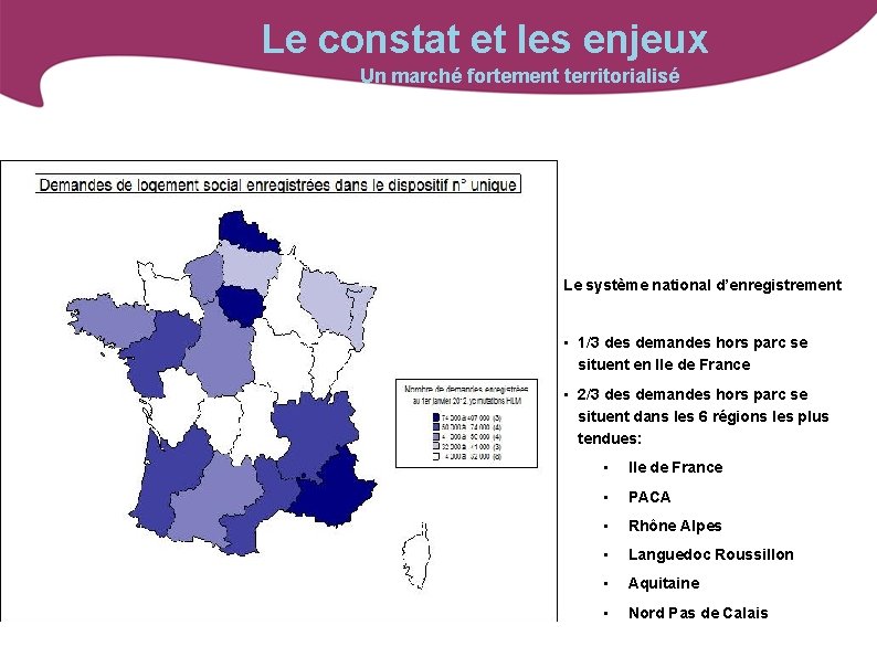 Le constat et les enjeux Un marché fortement territorialisé Le système national d’enregistrement •