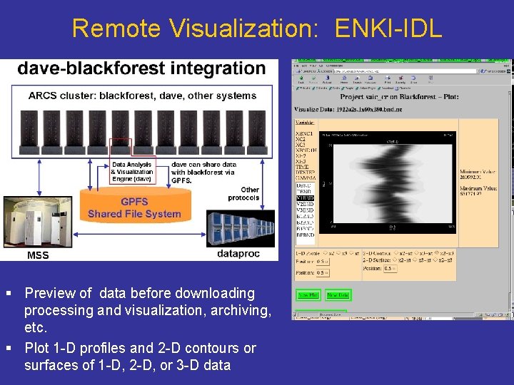 Remote Visualization: ENKI-IDL § Preview of data before downloading processing and visualization, archiving, etc.