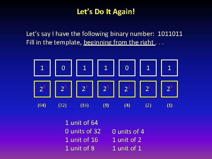 Let’s Do It Again! Let’s say I have the following binary number: 1011011 Fill