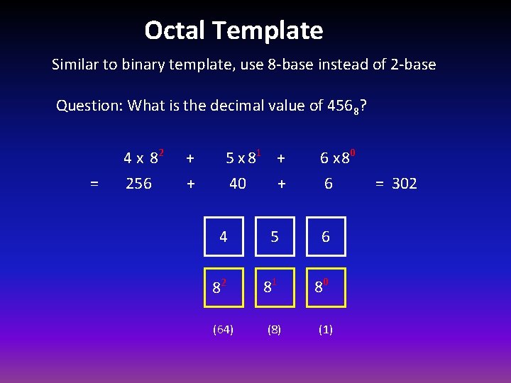 Octal Template Similar to binary template, use 8 -base instead of 2 -base Question: