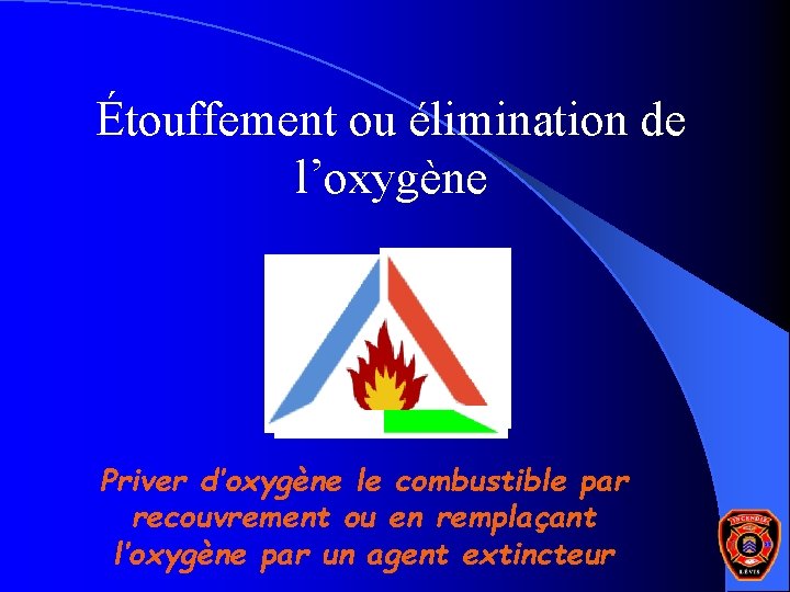 Étouffement ou élimination de l’oxygène Priver d’oxygène le combustible par recouvrement ou en remplaçant