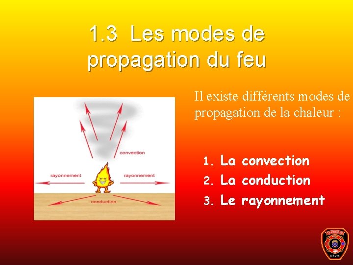 1. 3 Les modes de propagation du feu Il existe différents modes de propagation