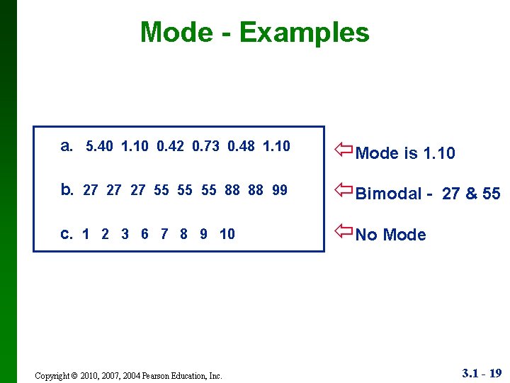 Mode - Examples a. 5. 40 1. 10 0. 42 0. 73 0. 48