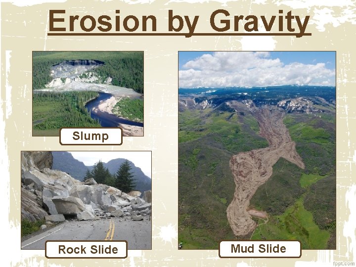 Erosion by Gravity Slump Rock Slide Mud Slide 