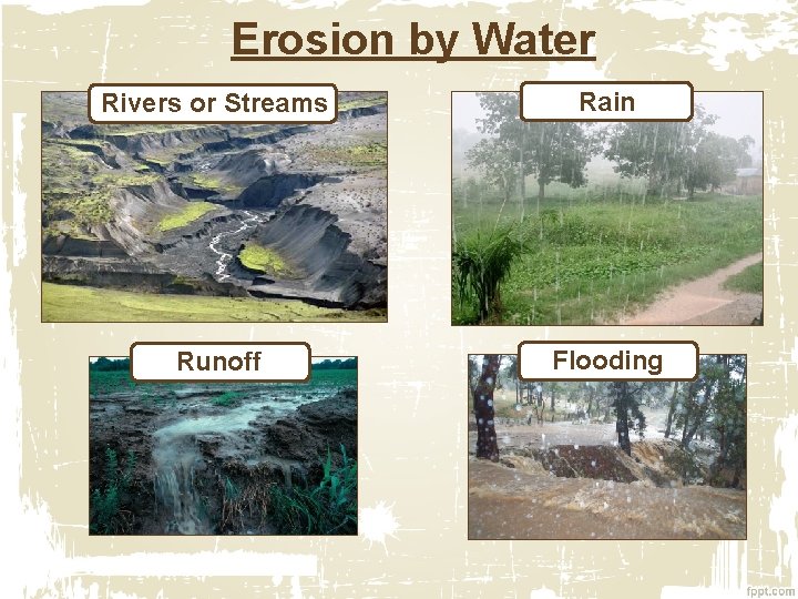 Erosion by Water Rivers or Streams Rain Runoff Flooding Erosion by Water Rivers or Streams Rain Runoff Flooding