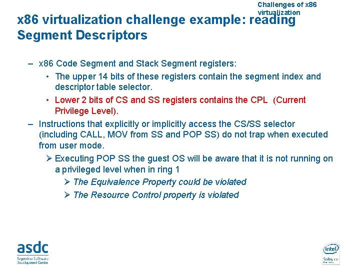 Challenges of x 86 virtualization challenge example: reading Segment Descriptors – x 86 Code