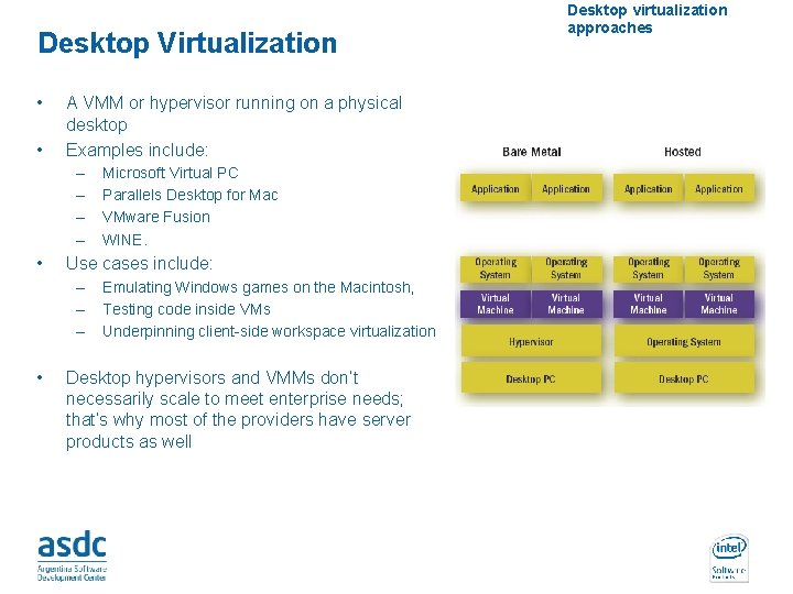 Desktop Virtualization • • A VMM or hypervisor running on a physical desktop Examples