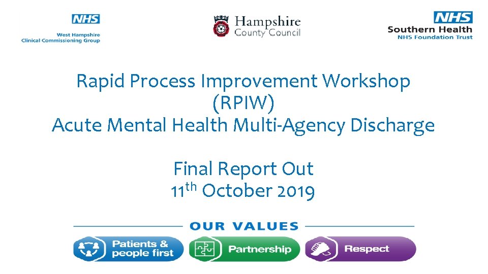 Rapid Process Improvement Workshop (RPIW) Acute Mental Health Multi-Agency Discharge Final Report Out 11