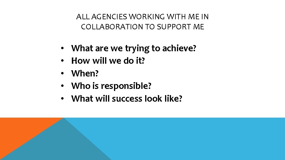 ALL AGENCIES WORKING WITH ME IN COLLABORATION TO SUPPORT ME • • • What
