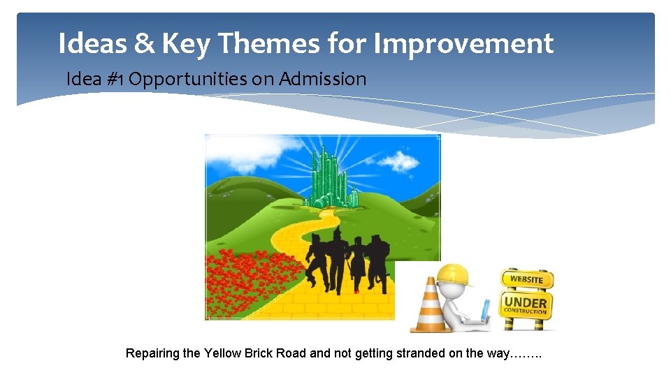 Ideas & Key Themes for Improvement Idea #1 Opportunities on Admission Repairing the Yellow