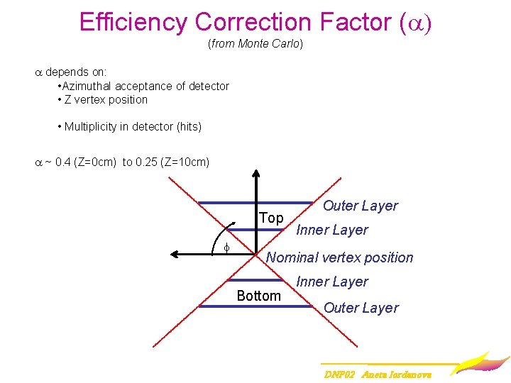 Efficiency Correction Factor (a) (from Monte Carlo) a depends on: • Azimuthal acceptance of