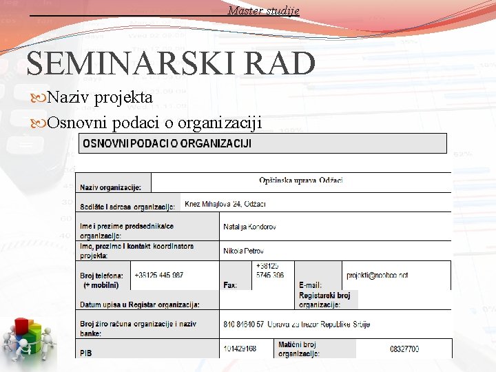 Master studije SEMINARSKI RAD Naziv projekta Osnovni podaci o organizaciji 