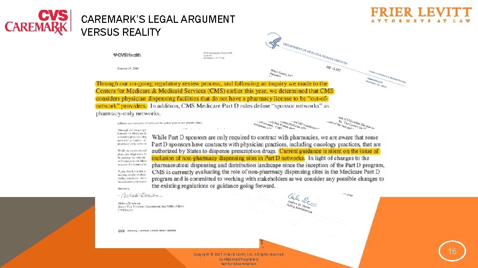 CAREMARK’S LEGAL ARGUMENT VERSUS REALITY Copyright © 2017. Frier & Levitt, LLC. All rights