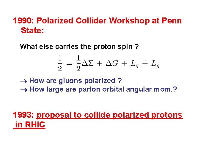 1990: Polarized Collider Workshop at Penn State: What else carries the proton spin ?