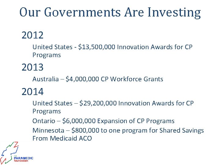 Our Governments Are Investing • 2012 • United States - $13, 500, 000 Innovation