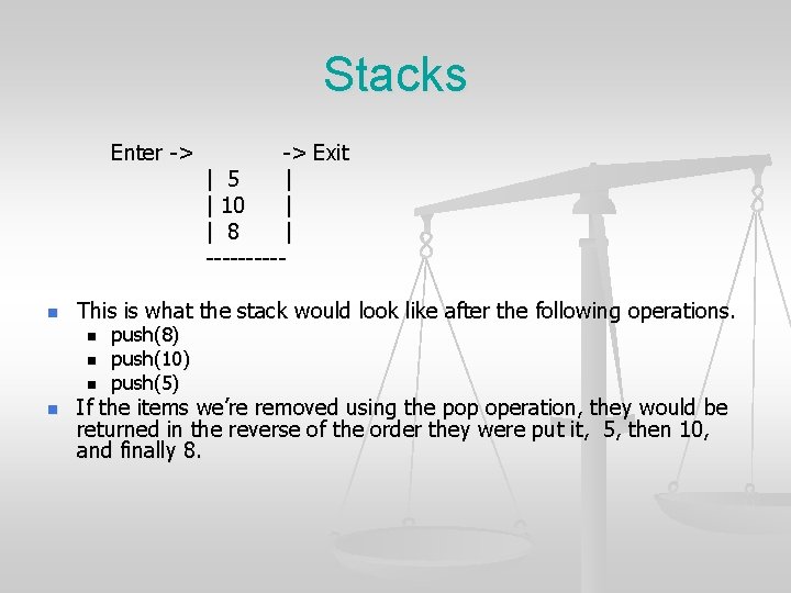 Stacks Enter -> n This is what the stack would look like after the