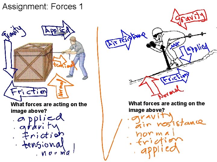 Assignment: Forces 1 What forces are acting on the image above? Assignment: Forces 1 What forces are acting on the image above?