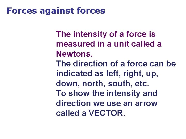 Forces against forces The intensity of a force is measured in a unit called Forces against forces The intensity of a force is measured in a unit called