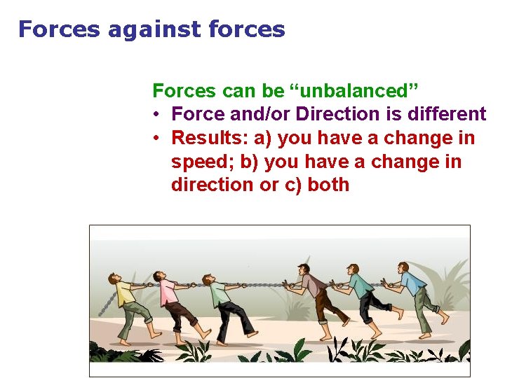 Forces against forces Forces can be “unbalanced” • Force and/or Direction is different • Forces against forces Forces can be “unbalanced” • Force and/or Direction is different •
