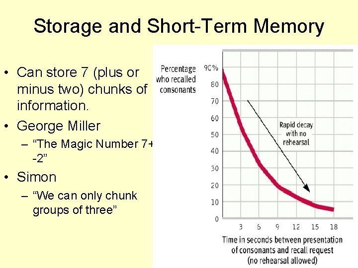 Storage and Short-Term Memory • Can store 7 (plus or minus two) chunks of