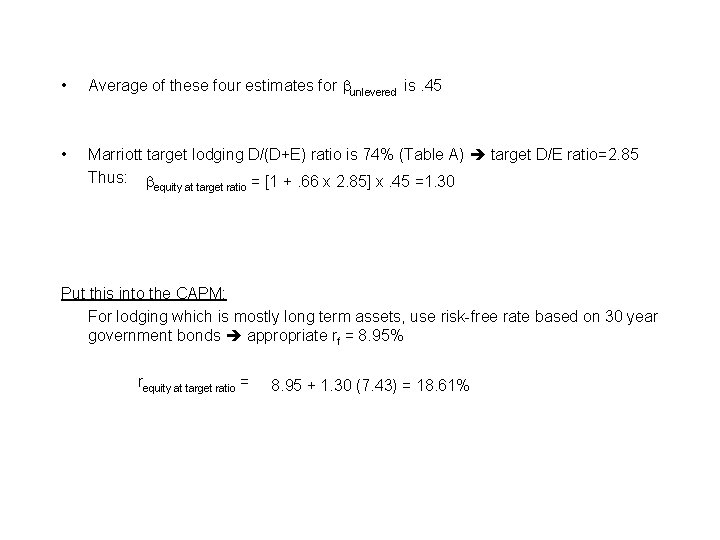 • Average of these four estimates for unlevered is. 45 • Marriott target • Average of these four estimates for unlevered is. 45 • Marriott target