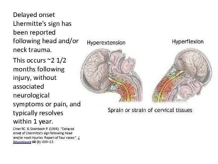 Delayed onset Lhermitte's sign has been reported following head and/or neck trauma. This occurs