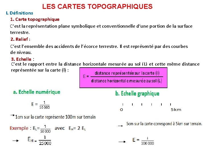 LES CARTES TOPOGRAPHIQUES I. Définitions 1. Carte topographique C’est la représentation plane symbolique et