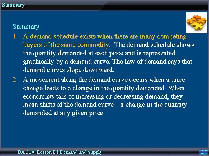Summary 1. A demand schedule exists when there are many competing buyers of the