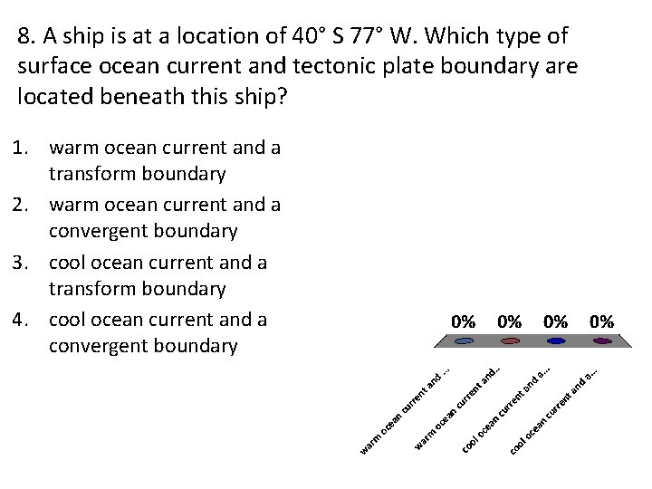 8. A ship is at a location of 40° S 77° W. Which type