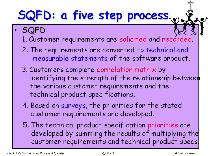 SQFD: a five step process • SQFD 1. Customer requirements are solicited and recorded.