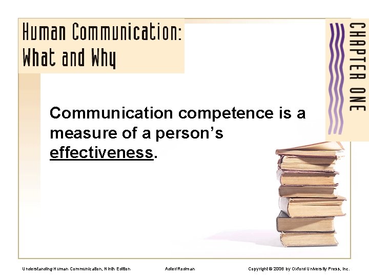 Communication competence is a measure of a person’s effectiveness. Understanding Human Communication, Ninth Edition