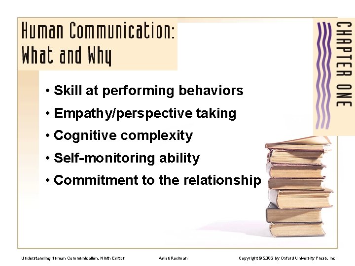  • Skill at performing behaviors • Empathy/perspective taking • Cognitive complexity • Self-monitoring