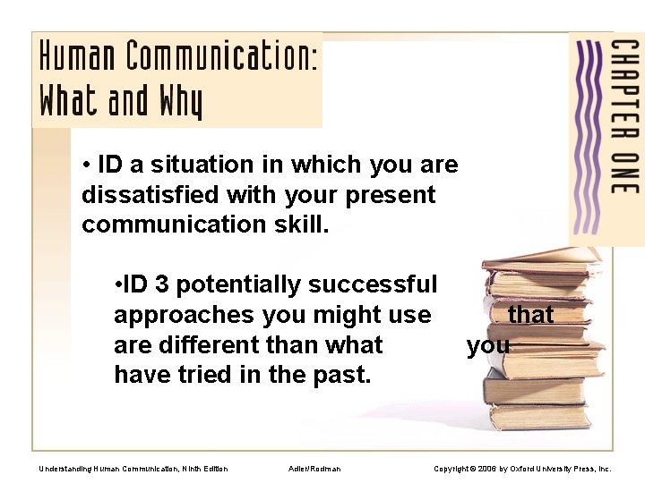  • ID a situation in which you are dissatisfied with your present communication