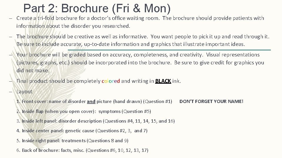 Part 2: Brochure (Fri & Mon) – Create a tri-fold brochure for a doctor’s Part 2: Brochure (Fri & Mon) – Create a tri-fold brochure for a doctor’s
