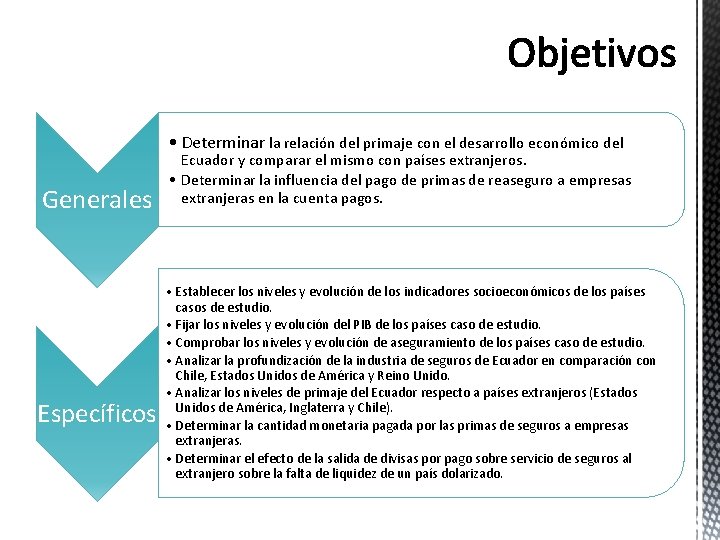 • Determinar la relación del primaje con el desarrollo económico del Generales Específicos • Determinar la relación del primaje con el desarrollo económico del Generales Específicos