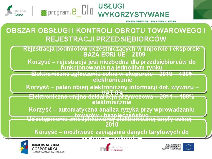 USŁUGI WYKORZYSTYWANE PRZEZ BIZNES OBSZAR OBSŁUGI I KONTROLI OBROTU TOWAROWEGO I REJESTRACJI PRZEDSIĘBIORCÓW Rejestracja