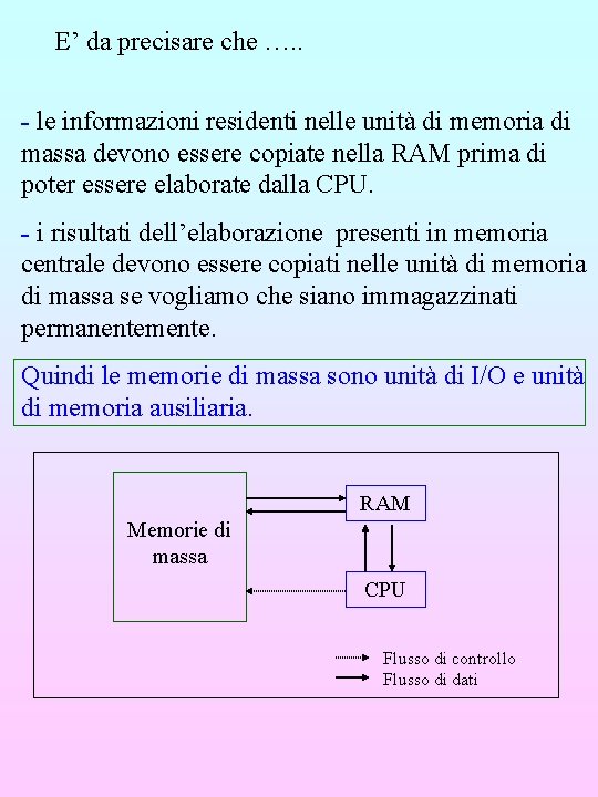 E’ da precisare che …. . - le informazioni residenti nelle unità di memoria E’ da precisare che …. . - le informazioni residenti nelle unità di memoria