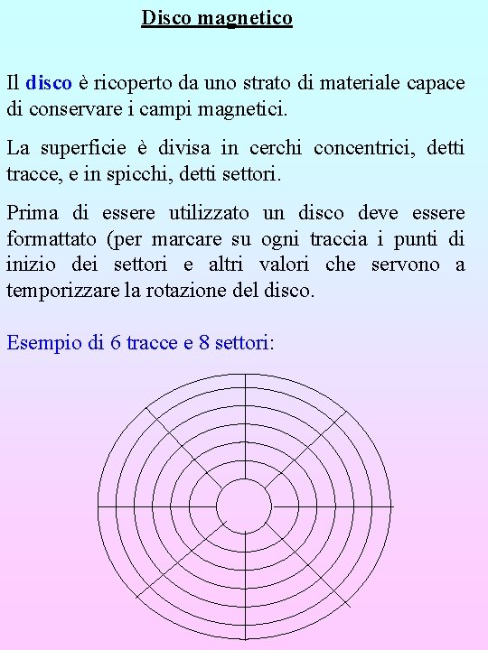 Disco magnetico Il disco è ricoperto da uno strato di materiale capace di conservare