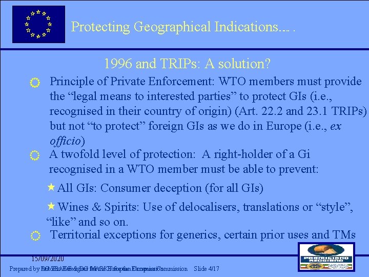 Protecting Geographical Indications. . . Indications…. Click to edit Master title style 1996 and